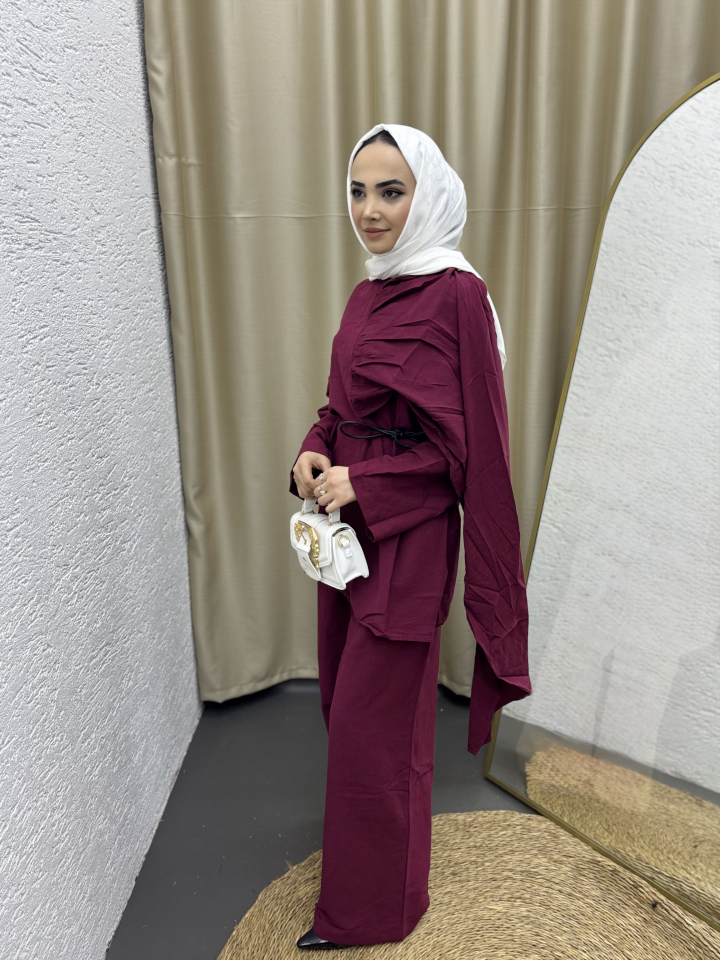 Premium Keten Tasarım Takım (Bordo)