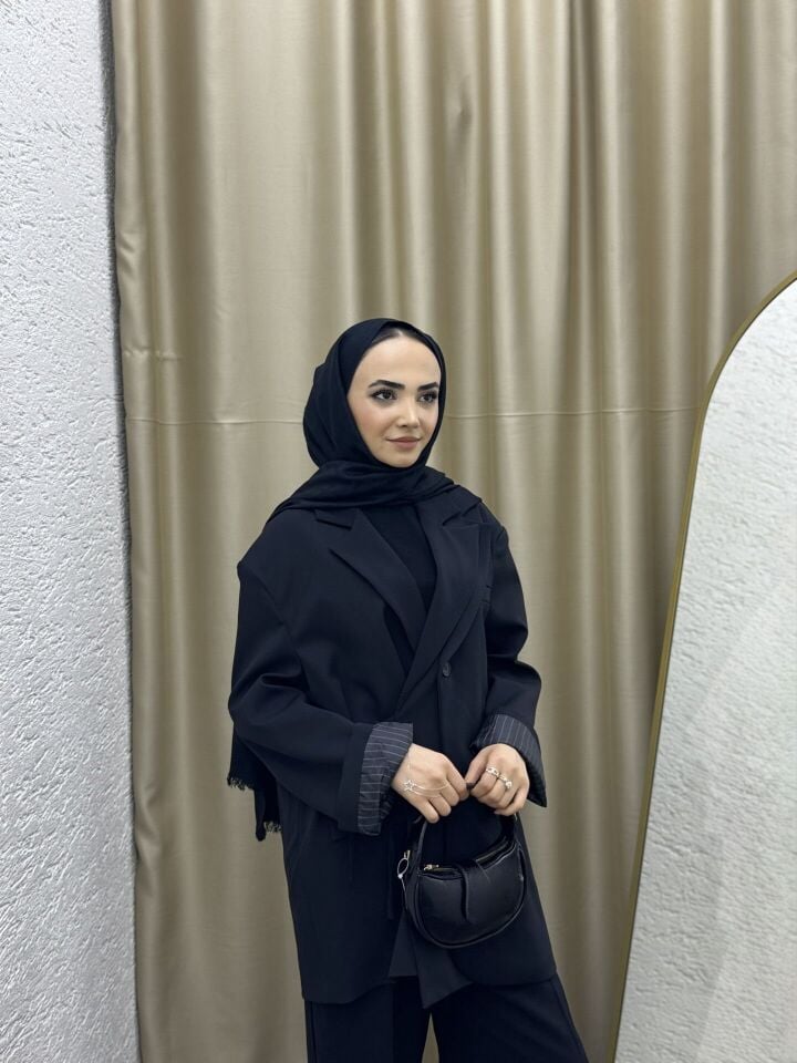 Yandan Bağlamalı Premium Ceket (Lacivert)